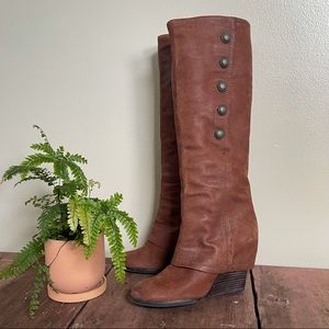 Vince Camuto Brown Leather Almay Wedge Foldover Boots